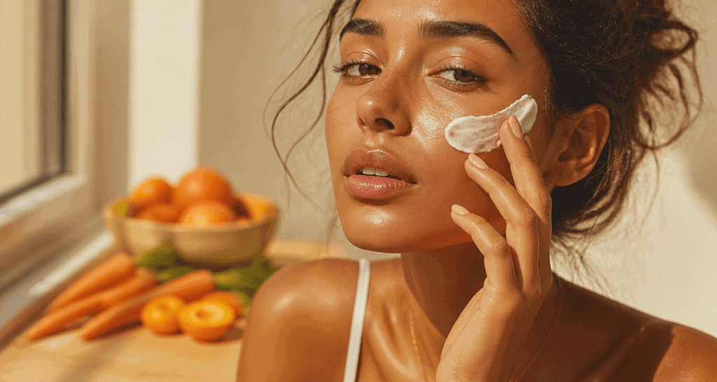 Bronzer au visage femme crème solaire lumière naturelle
