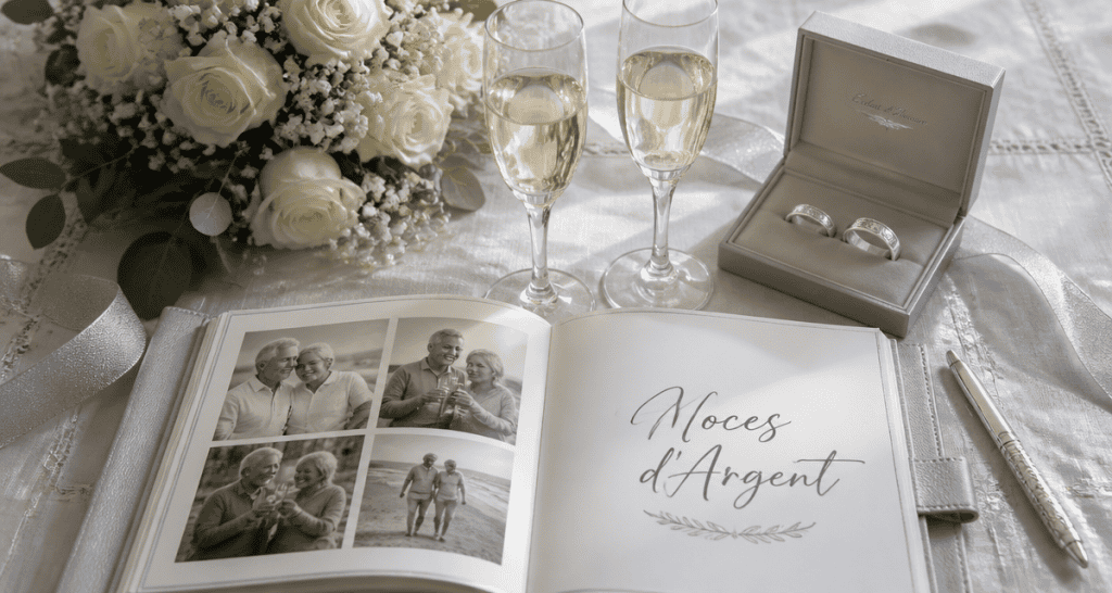 cadeau 25 ans de mariage avec alliances et champagne