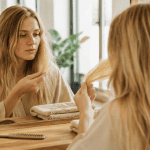 Cheveux paille après permanente femme miroir