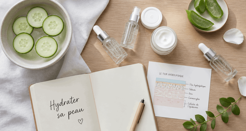 comment hydrater sa peau vue flat-lay soins hydratants