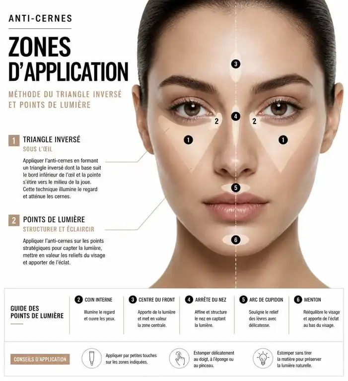 Technique d'application de l'anti-cernes en triangle inversé pour un regard lumineux