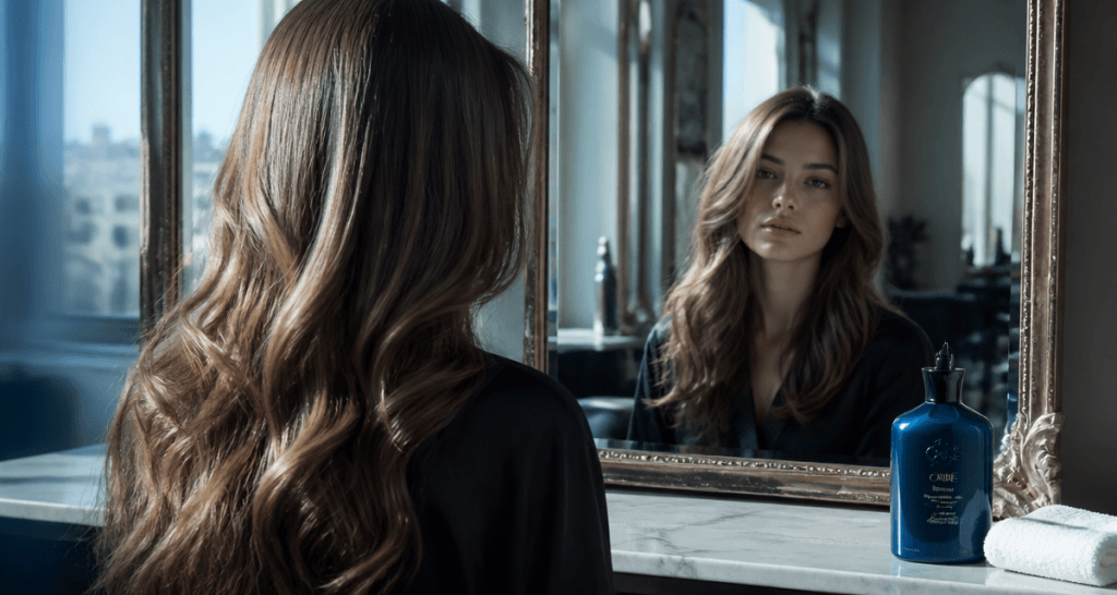 meilleur shampoing bleu cheveux châtain miroir