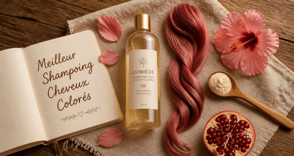 meilleur shampoing cheveux colorés flacon mèche hibiscus