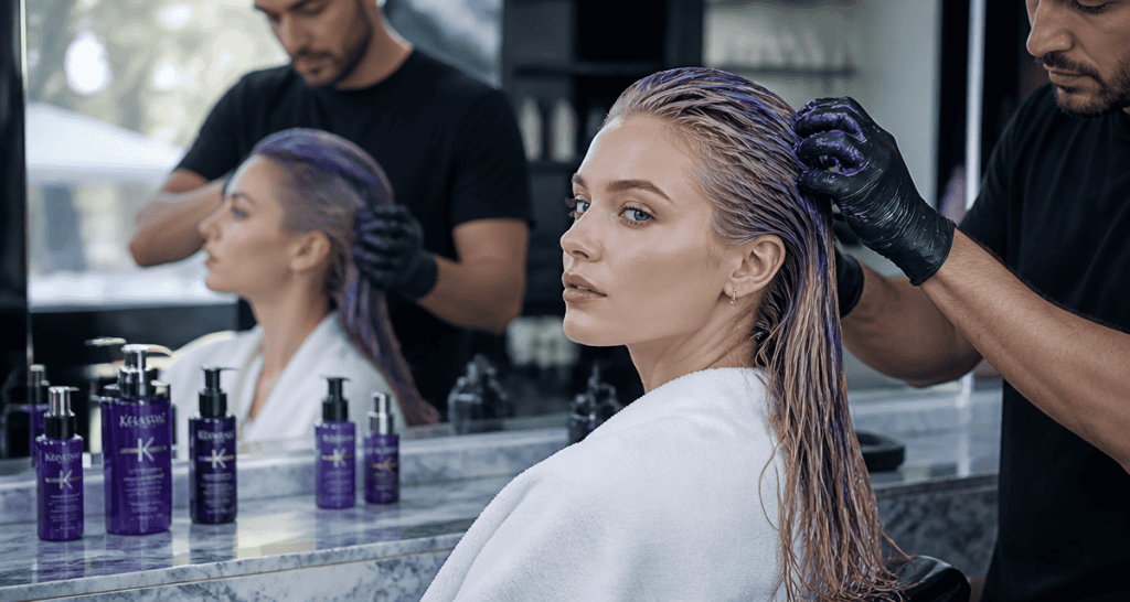 meilleur shampoing violet femme blonde salon