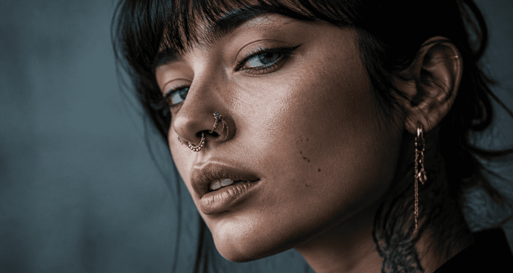 portrait femme avec piercing nez original