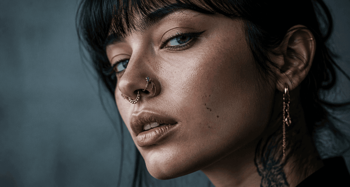 portrait femme avec piercing nez original