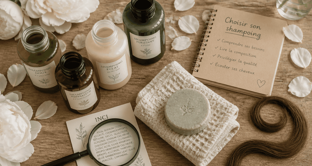 quel shampoing choisir flat lay shampoing INCI