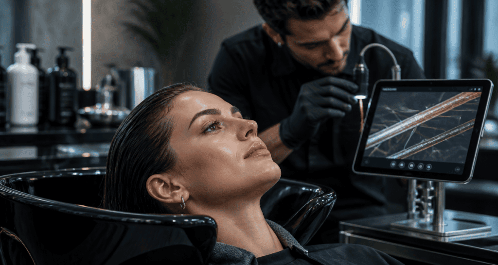 soin cheveux coiffeur analyse micro-camera
