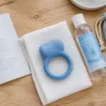 anneau vibrant homme silicone bleu sur table