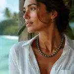 collier de perles de tahiti sur femme bronzée