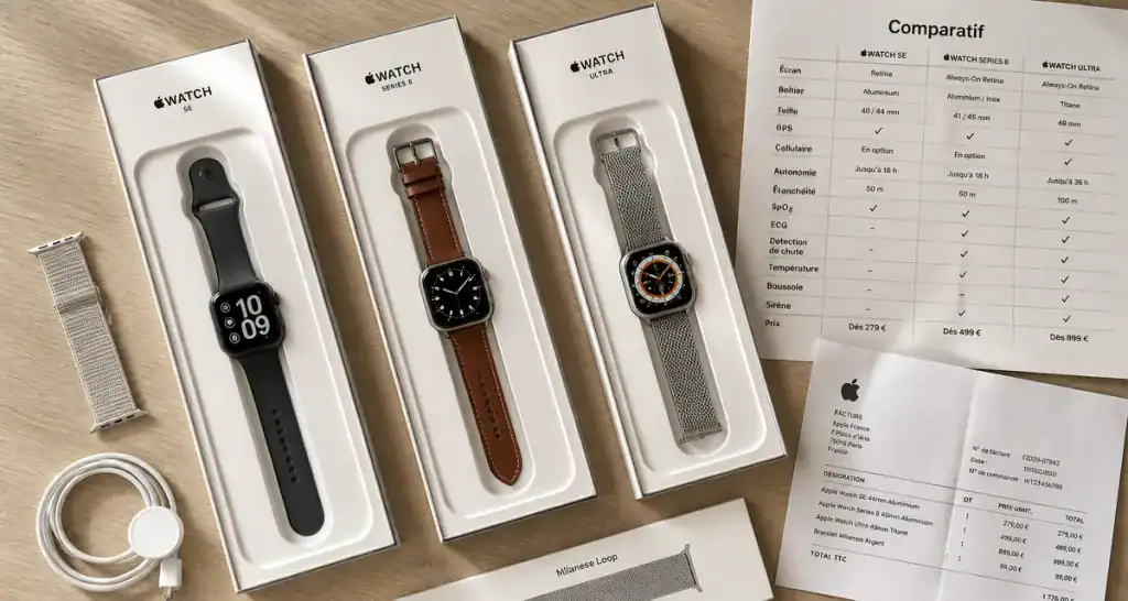 combien coute une apple watch trois modeles sur table comparatif
