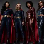 déguisement super héros femme quatre modèles lycra corset cape