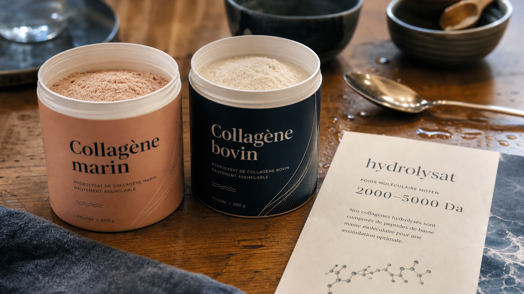 Différence collagène marin et bovin : sachets et poudre