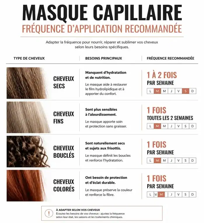 Infographie fréquence masque cheveux par type de cheveu