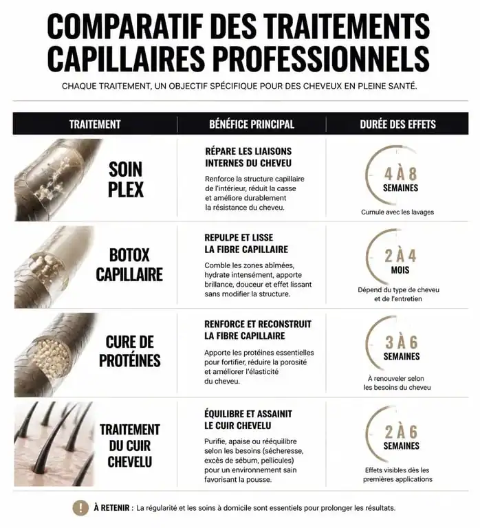 Infographie comparative des différents types de hairdresser treatment professionnels