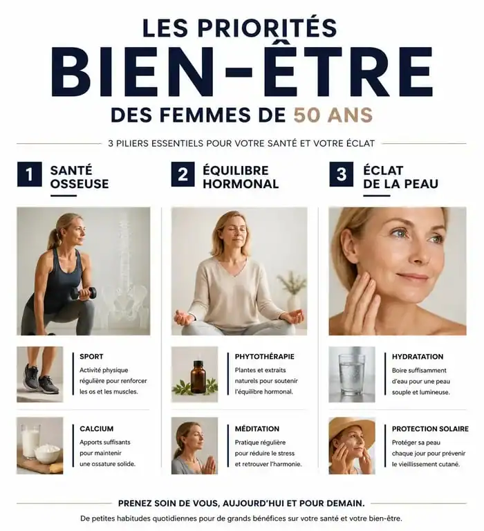Infographie sur les priorités bien-être et santé pour les femmes de 50 ans