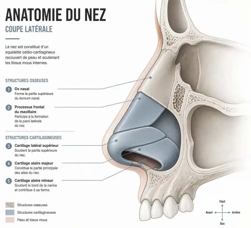 Schéma anatomique du nez pour une rhinoplastie à Strasbourg