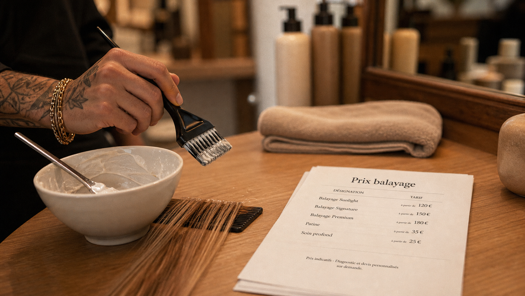 Balayage prix en salon : crème éclaircissante et mèches sur peigne