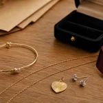 Bijoux saint valentin : bracelet or, médaille cœur et boucles d’oreilles