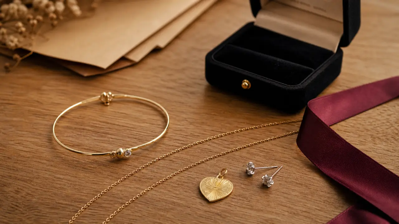 Bijoux saint valentin : bracelet or, médaille cœur et boucles d’oreilles