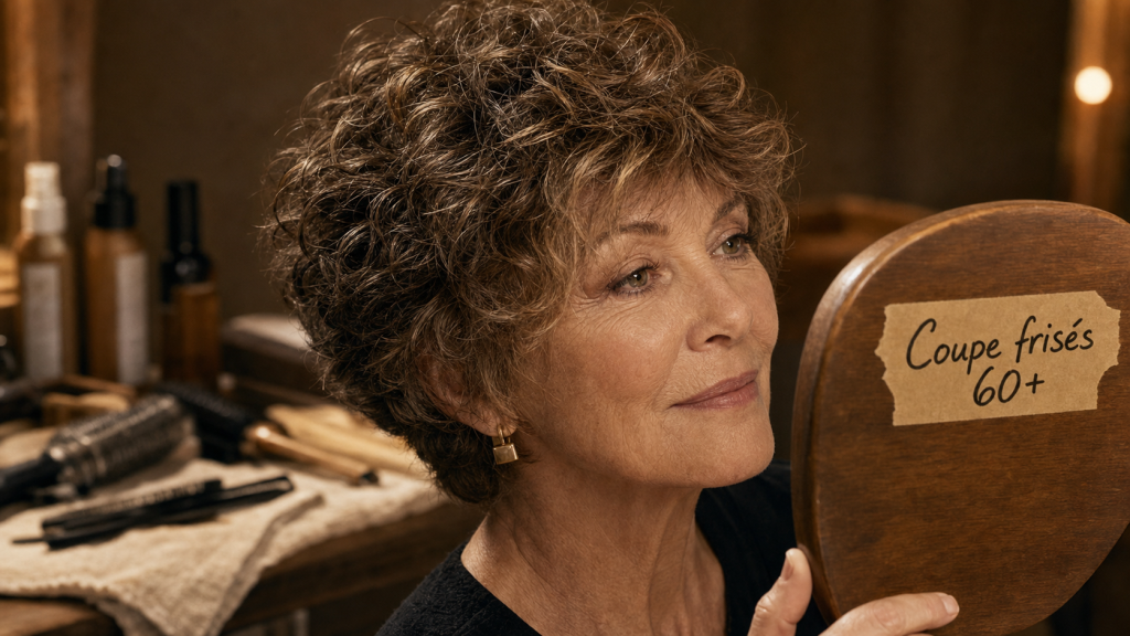Coupe cheveux frisés courts femme 60 ans, pixie wavy dégradé léger