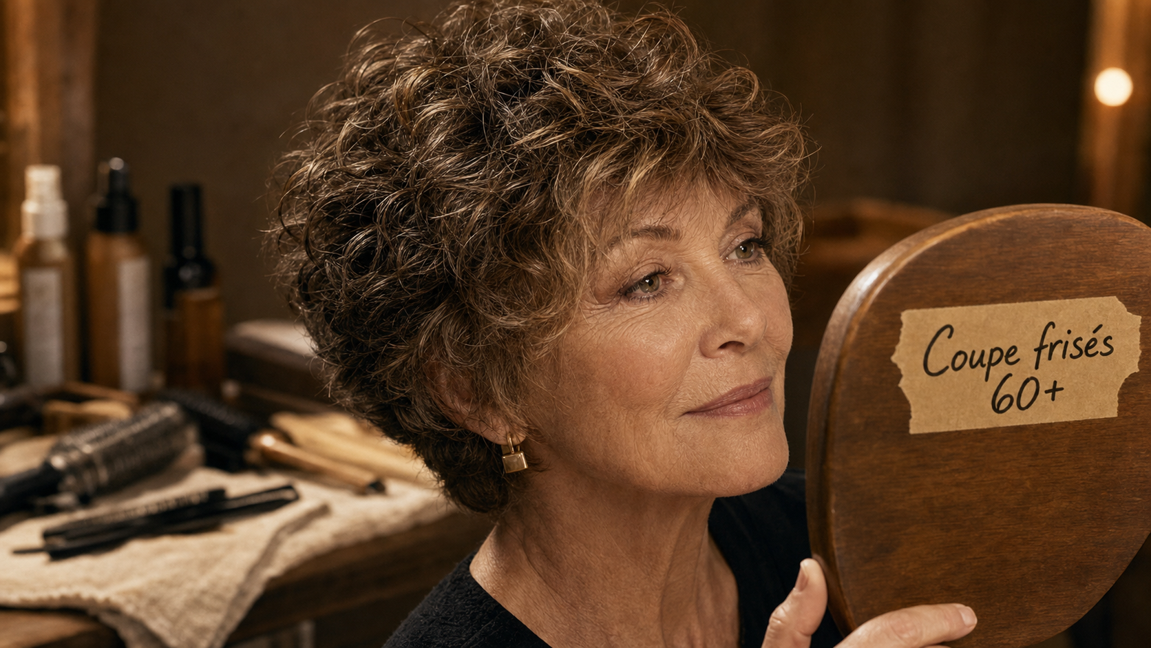 Coupe cheveux frisés courts femme 60 ans, pixie wavy dégradé léger