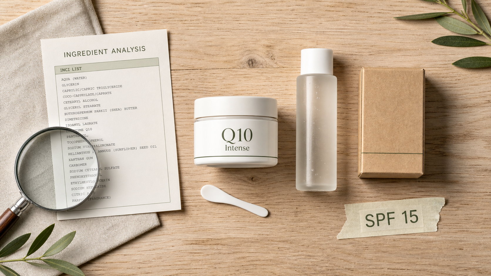 Crème cien q10 intense avis : pot, INCI et SPF 15 sur table