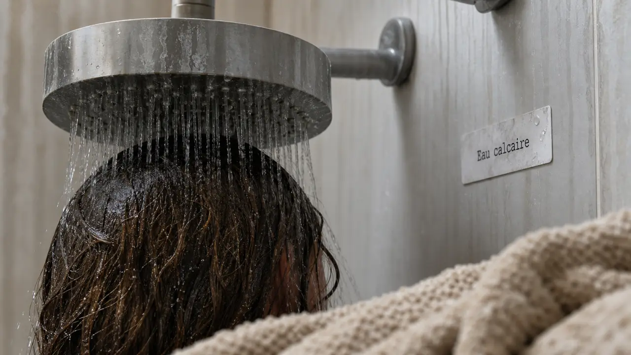 Eau calcaire cheveux : traces blanchâtres après douche