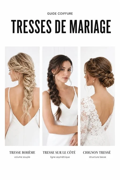 Inspiration tresse mariage avec trois coiffures élégantes pour le jour J