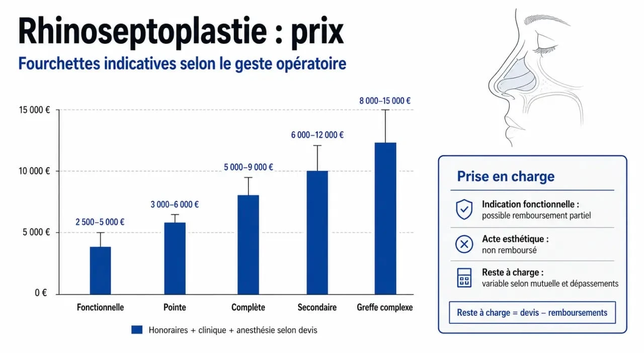 Rhinoseptoplastie prix : visualisation des fourchettes de tarifs et de la prise en charge