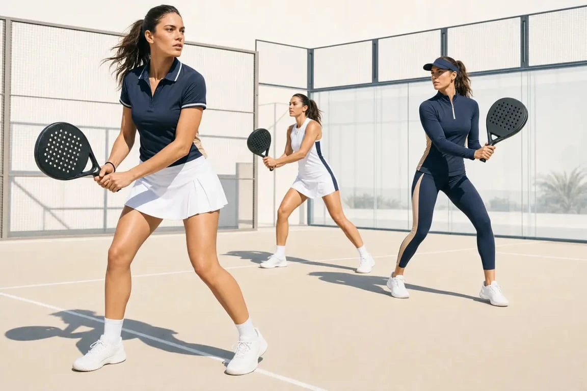 Tenue padel femme : trois looks complets sur un court de padel