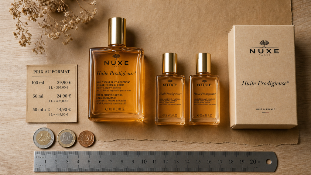 Huile Prodigieuse Nuxe prix 100 ml et 50 ml