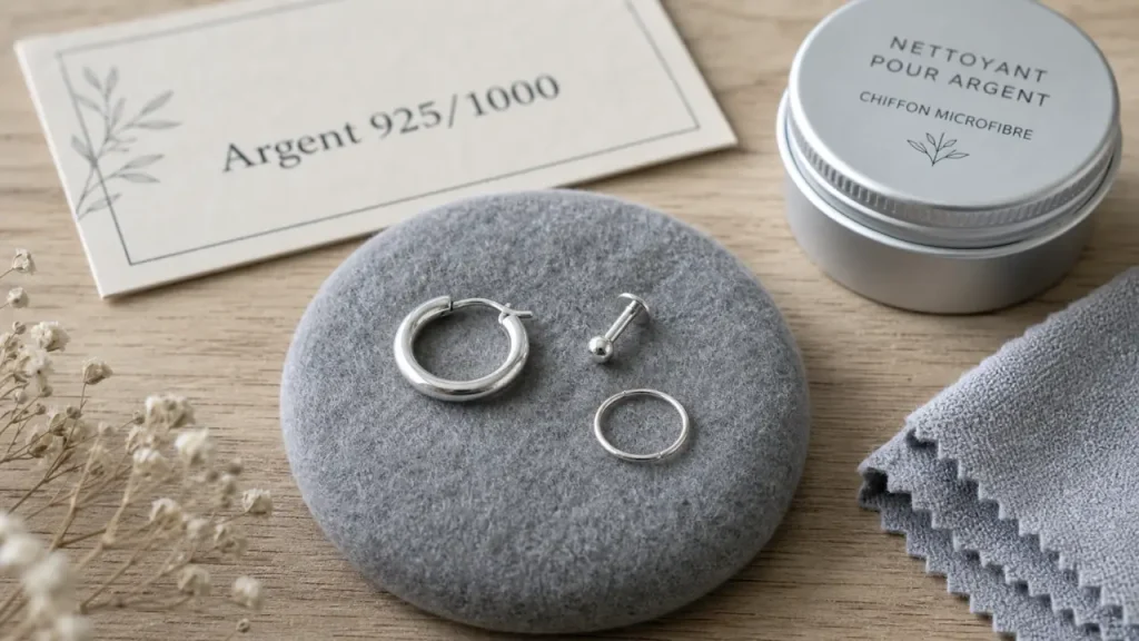 Piercing argent 925 hélix et tragus, argent satiné sur oreiller