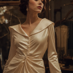 Robe des annee 30 en satin crème, élégance rétro