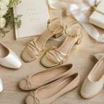 Chaussures de mariage talon 4–6 cm et alternatives : sandales dorées et ballerines nude