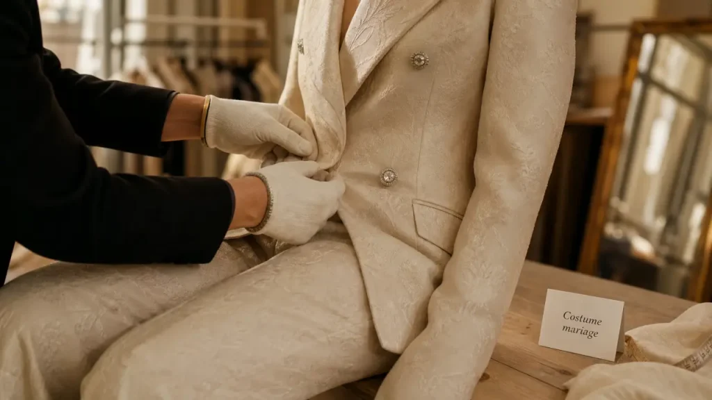 Costume femme mariage : les coupes, couleurs et matières qui remplacent la robe
