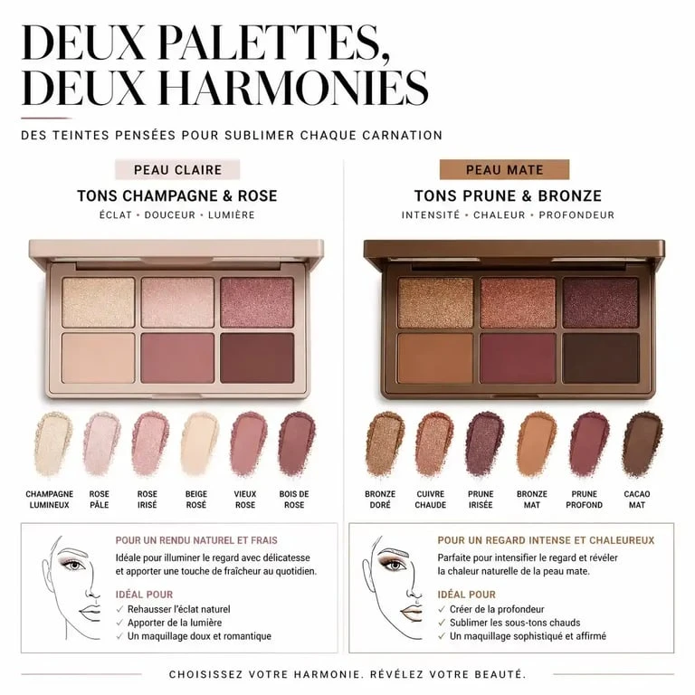 Palette de maquillage adaptée selon la carnation pour yeux marron vert