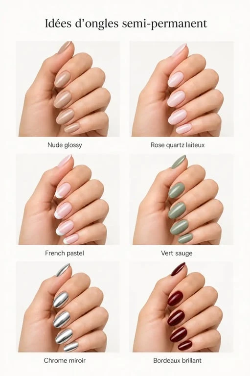 Idées ongle semi permanent en composition visuelle avec plusieurs styles de manucure