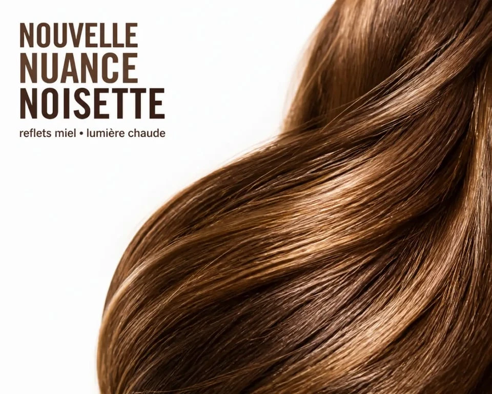 Gros plan de cheveu couleur noisette avec reflets miel et ambrés