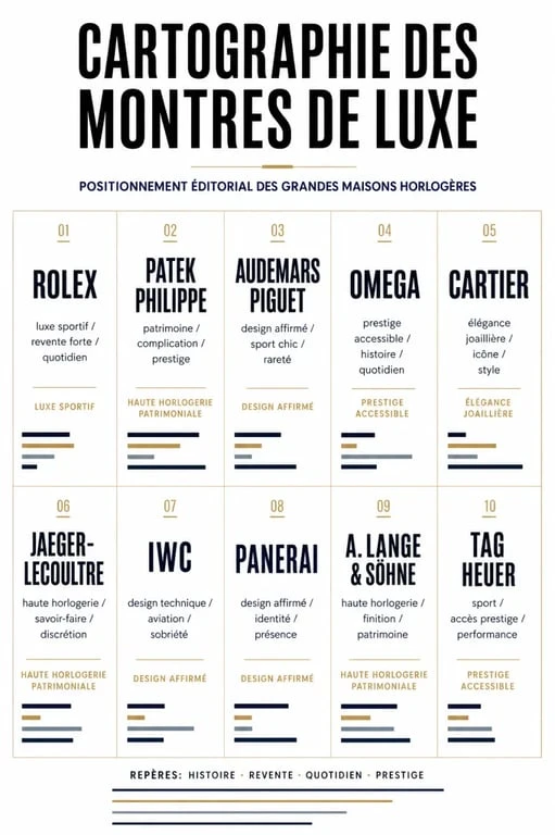 Comparatif des principales marques de montre de luxe et leurs positionnements