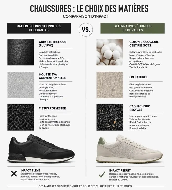 Comparaison des matières pour des chaussures éthiques