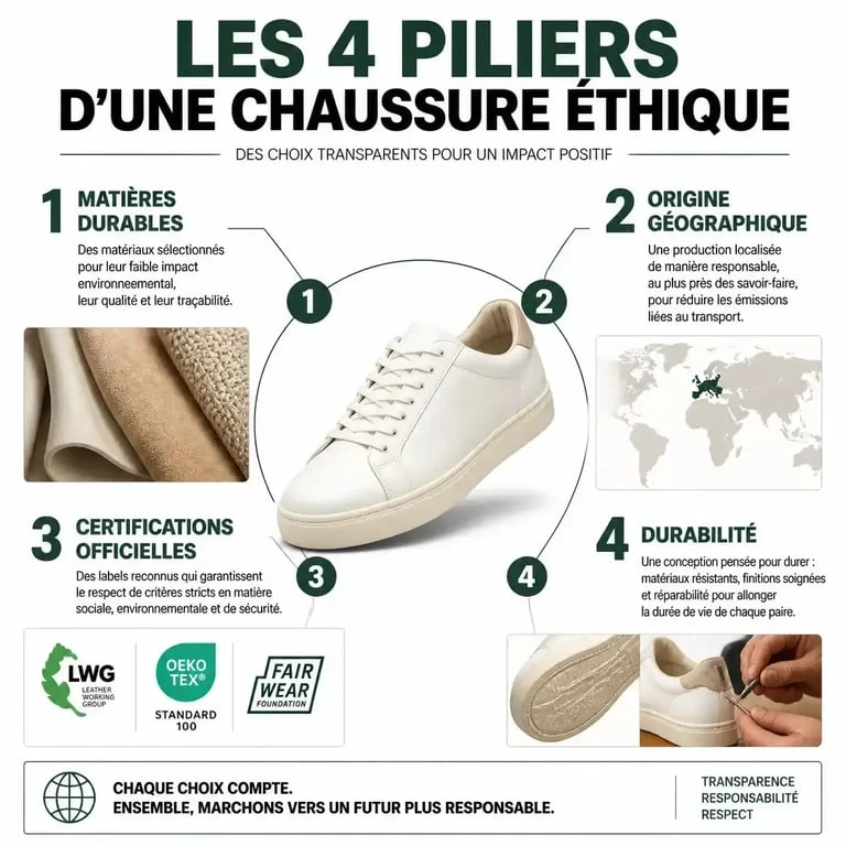 Infographie des critères pour choisir des chaussures éthiques