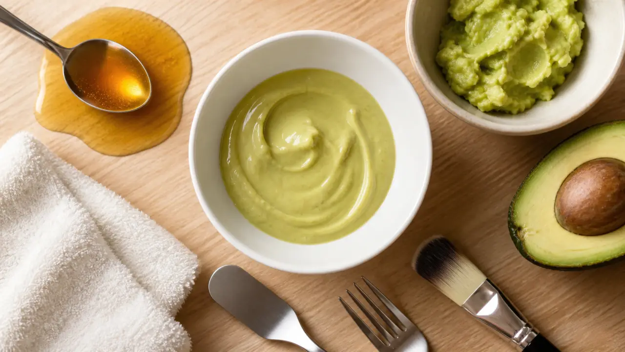 Masque pour le visage maison miel et avocat, texture crème