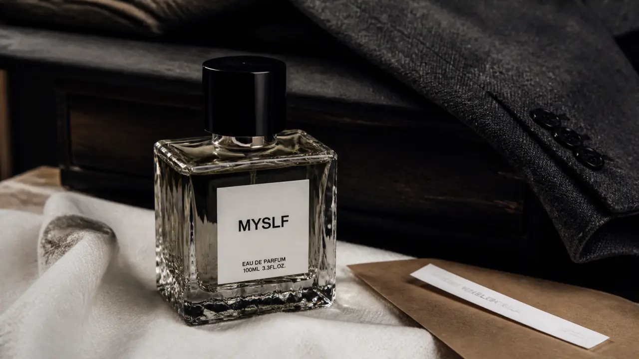 Flacon myself yves saint laurent, parfum homme premium sur table