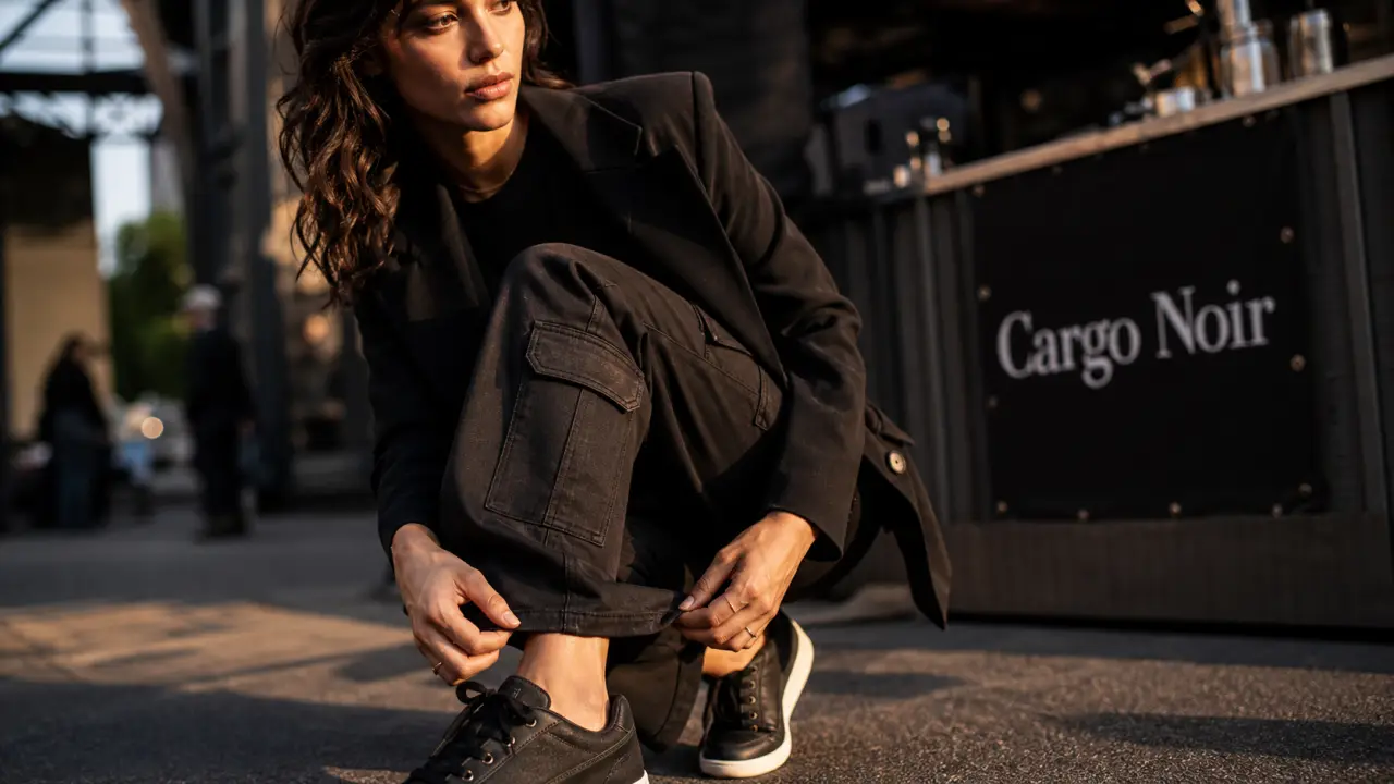 Pantalon cargo femme noir : coupe structurée, silhouette légère