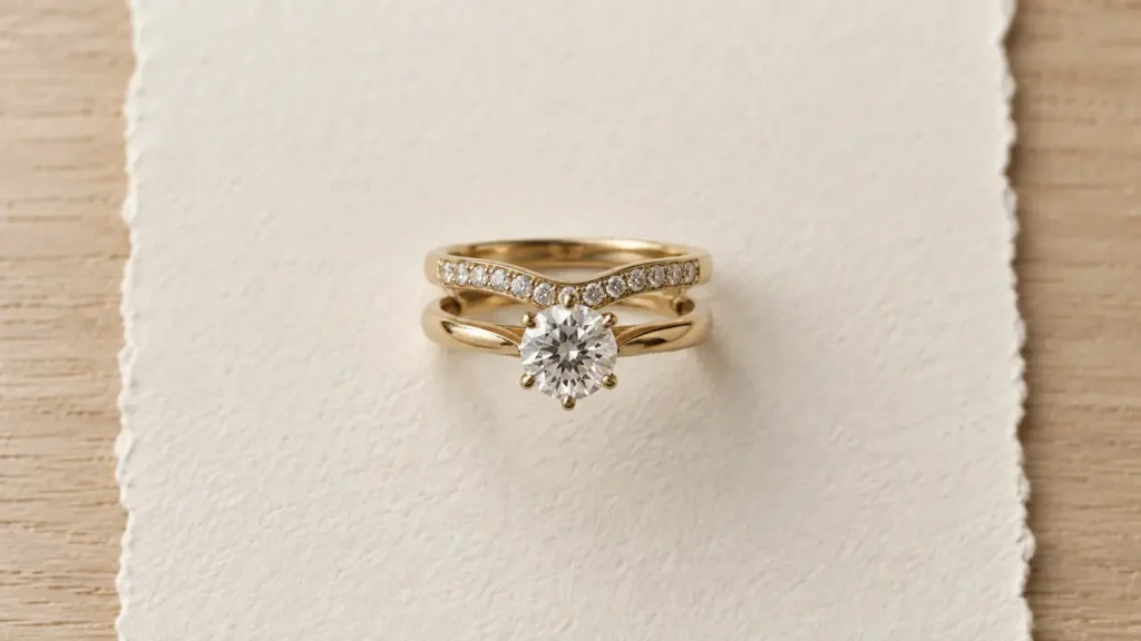 Une bague de fiançailles et une alliance qui s’emboîtent : la clé d’un duo confortable