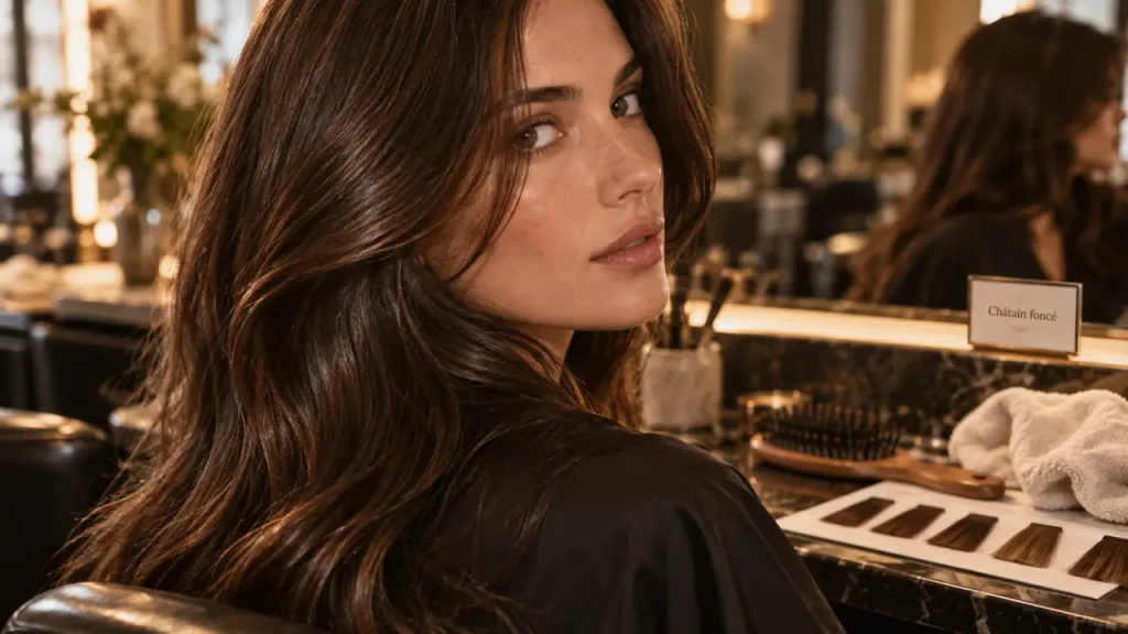 Cheveux châtain foncé : les reflets qui illuminent le visage sans virer au blond