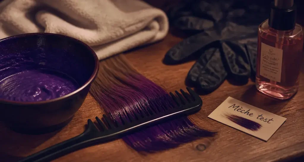 Coloration violine sur cheveux foncés : le test qui évite les mauvaises surprises