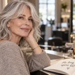 Coiffure femme 60 ans épanouie mi-long : lob wavy gris-blanc, volume et mouvement