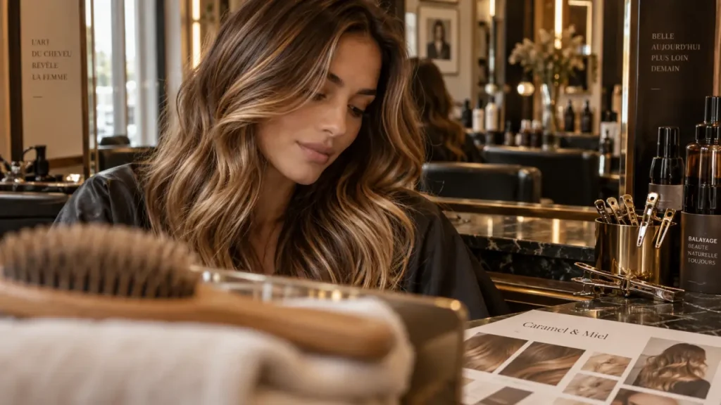 Couleur cheveux caramel : reflets miel sans effet cuivré